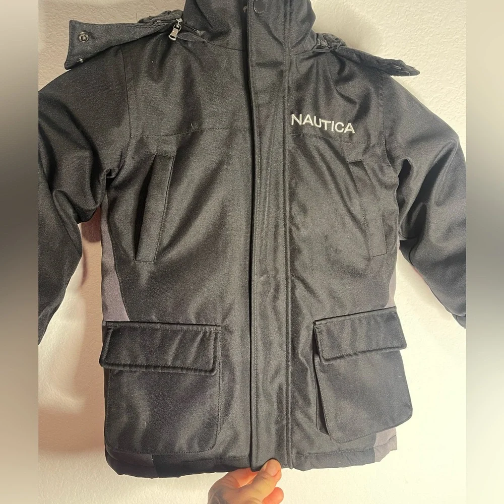 Nautica Little‎ Boys Full Zip Snorkel Jacket Sz. 4t Black Hooded Water Resistant